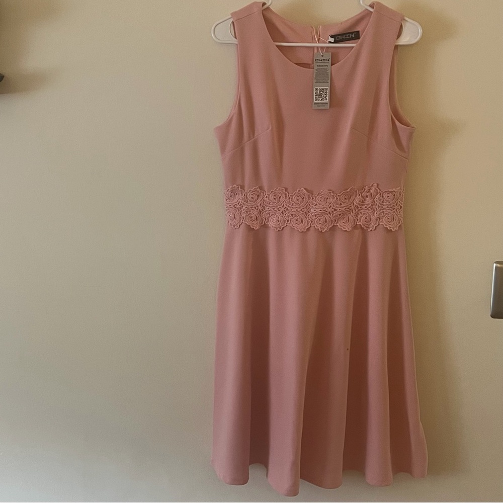 NWT OWIN Pink Lace Lace Sleeveless Dress Women’s L